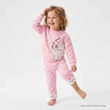 HelloBaby Kız Bebek Eşofman Takımı Tavşan Baskılı Bisiklet Yaka Long Sleeve Reçme - Açık Pembe