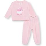 Hellobaby Kız Bebek Kadife Pijama Takımı Bisiklet Yaka Uzun Kol Ribanalı Paça - Pembe - 1 - 2 Yaş