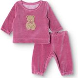 Hellobaby Kız Bebek Kadife Pijama Takımı Bisiklet Yaka Uzun Kol Ribanalı Paça - Pembe - 6 - 9 Ay