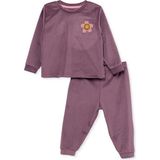 Hellobaby Kız Bebek Kadife Pijama Takımı Çiçek Baskılı Çıtçıtlı Bisiklet Yaka Uzun Kol Ribanalı - Mor - 3 - 4 Yaş