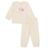 HelloBaby Kız Bebek Kadife Pijama Takımı Gökyüzü Baskılı Çıtçıtlı Bisiklet Yaka Uzun Kol Ribanalı - Ekru