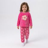 HelloBaby Kız Bebek Kadife Pijama Takımı Hayvan Baskılı Çıtçıtlı Bisiklet Yaka Uzun Kol Ribanalı - Pembe