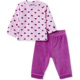 Hellobaby Kız Bebek Kadife Sweatshirt-Alt Kalp Baskılı Çıtçıtlı Bisiklet Yaka Uzun Kol Patiksiz - Mor - 9 - 12 Ay