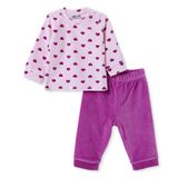 HelloBaby Kız Bebek Kadife Sweatshirt-Alt Kalp Baskılı Çıtçıtlı Bisiklet Yaka Uzun Kol Patiksiz - Mor