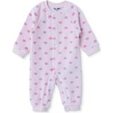 Hellobaby Kız Bebek Kadife Tulum Kalp Baskılı Çıtçıtlı Bisiklet Yaka Uzun Kol Patiksiz - Pembe Melanj - 1 - 3 Ay