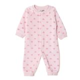 HelloBaby Kız Bebek Kadife Tulum Kalp Baskılı Çıtçıtlı Bisiklet Yaka Uzun Kol Patiksiz - Pembe