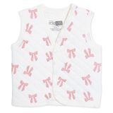 HelloBaby Kız Bebek Kapitone Yelek Fiyonk Baskılı Çıtçıtlı V Yaka Sleeveless - Ekru