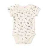 HelloBaby Kız Bebek Kısa Kol Body Çiçek Baskılı Çıtçıtlı Modelli Yaka - Ekru