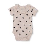 HelloBaby Kız Bebek Kısa Kol Body Fiyonk Baskılı Çıtçıtlı Yaka - Ekru