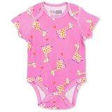 HelloBaby Kız Bebek Kısa Kol Body Hayvan Baskılı Çıtçıtlı Zarf Yaka - Pembe