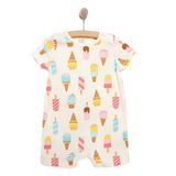 HelloBaby Kız Bebek Kısa Tulum Bisiklet Yaka Reçme Paça Kol Ekru -
