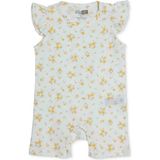 Hellobaby Kız Bebek Kısa Tulum Çiçek Baskılı Çıtçıtlı Bisiklet Yaka Kısa Kol Reçme - Ekru Melanj - 6 - 9 Ay