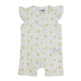 HelloBaby Kız Bebek Kısa Tulum Çiçek Baskılı Çıtçıtlı Bisiklet Yaka Kol Reçme - Ekru