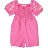 Hellobaby Kız Bebek Kısa Tulum Çiçek Baskılı Modelli Yaka Kısa Kol Reçme - Pembe - 6 - 9 Ay