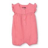 HelloBaby Kız Bebek Kısa Tulum Çıtçıtlı Bisiklet Yaka Kol Reçme - Koyu Pembe