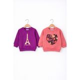 HelloBaby Kız Bebek Pamuklu Sweatshirt – Desenli Model - Mor - Mercan - 1 Yaş