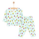 HelloBaby Kız Bebek Pijama Takım Kaşkorse Çiçek Desenli Bisiklet Yaka Uzun Kollu Mint -