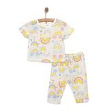 HelloBaby Kız Bebek Pijama Takımı Bisiklet Yaka Kısa Kol Reçme - Beyaz