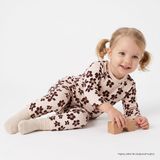 HelloBaby Kız Bebek Pijama Takımı Çiçek Baskılı Çıtçıtlı Bisiklet Yaka Long Sleeve Ribanalı - Ekru