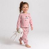 HelloBaby Kız Bebek Pijama Takımı Çiçek Baskılı Çıtçıtlı Bisiklet Yaka Long Sleeve Ribanalı - Pembe