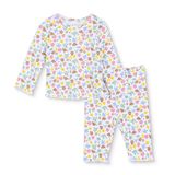 HelloBaby Kız Bebek Pijama Takımı Çiçek Baskılı Çıtçıtlı Bisiklet Yaka Uzun Kol Reçme - Ekru