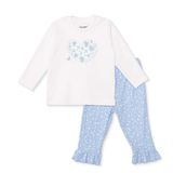 HelloBaby Kız Bebek Pijama Takımı Çiçek Baskılı Çıtçıtlı Bisiklet Yaka Uzun Kol Ribanalı - Mavi