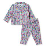 HelloBaby Kız Bebek Pijama Takımı Çiçek Baskılı Düğmeli Gömlek Yaka Long Sleeve Reçme - Ekru