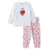 HelloBaby Kız Bebek Pijama Takımı Fiyonk Baskılı Çıtçıtlı Bisiklet Yaka Long Sleeve Ribanalı - Ekru