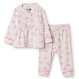 HelloBaby Kız Bebek Pijama Takımı Fiyonk Baskılı Düğmeli Gömlek Yaka Long Sleeve Reçme - Ekru