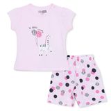 HelloBaby Kız Bebek Pijama Takımı Hayvan Baskılı Çıtçıtlı Bisiklet Yaka Kısa Kol Reçme - Pembe