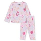 HelloBaby Kız Bebek Pijama Takımı Hayvan Baskılı Çıtçıtlı Bisiklet Yaka Long Sleeve Reçme - Açık Pembe