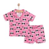HelloBaby Kız Bebek Pijama Takımı Hayvan Baskılı Düğmeli Bebe Yaka Short Sleeve Reçme - Koyu Pembe