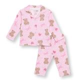HelloBaby Kız Bebek Pijama Takımı Hayvan Baskılı Düğmeli Bebe Yaka Uzun Kol Reçme - Pembe
