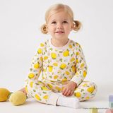 HelloBaby Kız Bebek Pijama Takımı Meyve Baskılı Çıtçıtlı Bisiklet Yaka Long Sleeve Ribanalı - Ekru