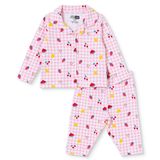 HelloBaby Kız Bebek Pijama Takımı Meyve Baskılı Düğmeli Gömlek Yaka Long Sleeve Reçme - Pembe