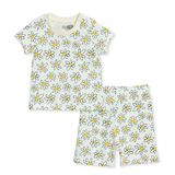 HelloBaby Kız Bebek Pijama Takımı Papatya Baskılı Çıtçıtlı Bisiklet Yaka Kısa Kol Reçme - Ekru