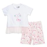 HelloBaby Kız Bebek Pijama Takımı Unicorn Baskılı Çıtçıtlı Bisiklet Yaka Short Sleeve Reçme - Pembe