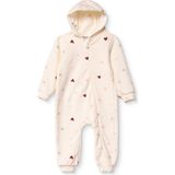 Hellobaby Kız Bebek Polar Tulum Kalp Baskılı Fermuarlı Kapüşonlu Long Sleeve Lastikli - Ekru Melanj - 3 - 4 Yaş