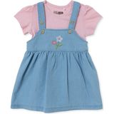 Hellobaby Kız Bebek Salopet Jile-Tişört Çiçek Baskılı Çıtçıtlı Bisiklet Yaka Kısa Kol - 6 - 9 Ay - Pembe