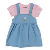 HelloBaby Kız Bebek Salopet Jile-Tişört Çiçek Baskılı Çıtçıtlı Bisiklet Yaka Kısa Kol - Pembe