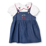 HelloBaby Kız Bebek Salopet Jile-Tişört Kiraz Baskılı Çıtçıtlı Bebe Yaka Kısa Kol - Ekru