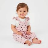 HelloBaby Kız Bebek Salopet-Tişört Düğmeli Bisiklet Yaka Kısa Kol Patiksiz - Pembe