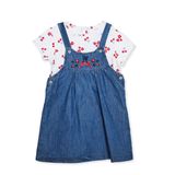 HelloBaby Kız Bebek Salopet-Tişört Kiraz Baskılı Düğmeli Bisiklet Yaka Short Sleeve Reçme - İndigo