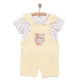 HelloBaby Kız Bebek Şort Salopet-Tshirt Bisiklet Yaka Kısa Kol Reçme - Sarı