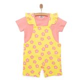 HelloBaby Kız Bebek Şort Salopet-Tshirt Bisiklet Yaka Kısa Kol Reçme - Somon