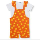Hellobaby Kız Bebek Şort Salopet-Tshirt Çiçek Baskılı Düğmeli Bisiklet Yaka Short Sleeve Reçme - 18 - 24 Ay - Turuncu Melanj