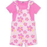 Hellobaby Kız Bebek Şort Salopet-Tshirt Çiçek Baskılı Düğmeli Bisiklet Yaka Short Sleeve Reçme - 3 - 6 Ay - Pembe Melanj