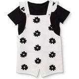 Hellobaby Kız Bebek Şort Salopet-Tshirt Çiçek Baskılı Düğmeli Bisiklet Yaka Short Sleeve Reçme - 9 - 12 Ay - Ekru Çizgili