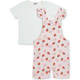Hellobaby Kız Bebek Şort Salopet-Tshirt Çilek Baskılı Düğmeli Bisiklet Yaka Short Sleeve Reçme - 3 - 6 Ay - Pembe Melanj