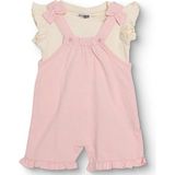 Hellobaby Kız Bebek Şort Salopet-Tshirt Çizgili Düğmeli Bisiklet Yaka Kısa Kol Patiksiz - 1 - 3 Ay - Pembe